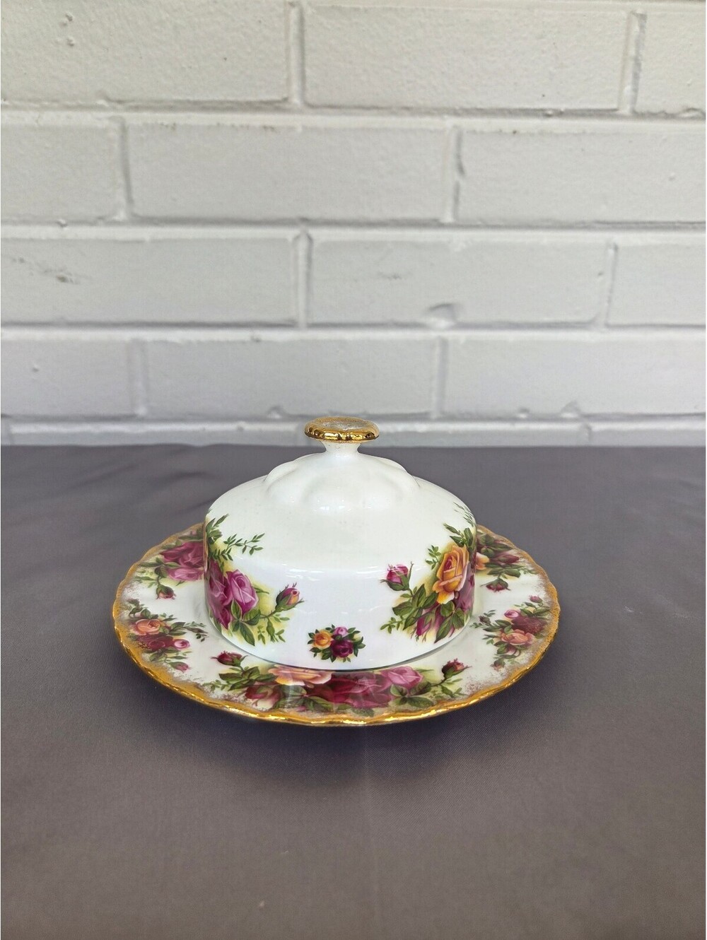 Old Country Roses Round Covered Butter by Royal Albert